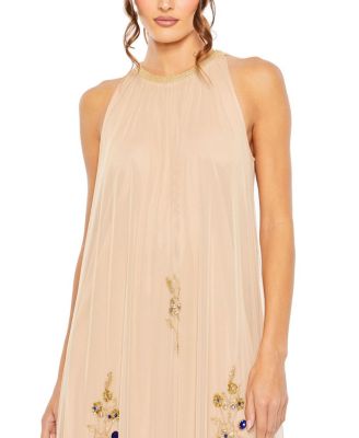 High Neck Floral Embellished Trapeze Gown