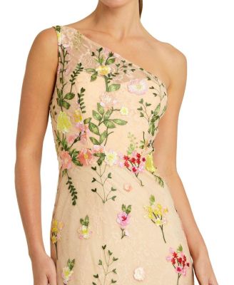  One Shoulder Lace Embroidered Gown