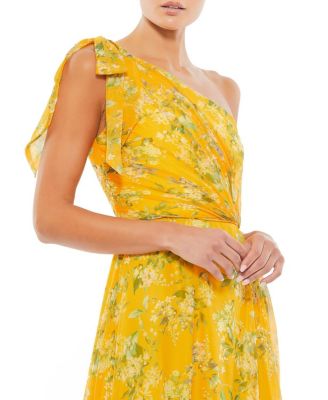 Mac Duggal Floral One Shoulder Bow Maxi Dress | Bloomingdale's