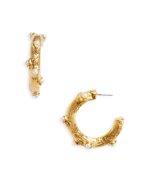 Shop Kenneth Jay Lane Hoop Earrings In White/gold