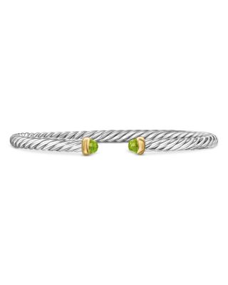 David Yurman Sterling Silver &amp; 14K Yellow Gold Cable Flex Peridot Bracelet, 4mm