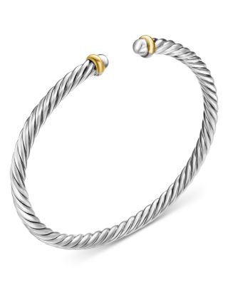 Cable Flex Bracelet in Sterling Silver with 14K Yellow Gold, 4mm