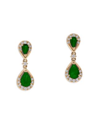 Bloomingdale's Fine Collection Emerald & Diamond Halo Drop Earrings in 14K Yellow Gold