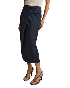 Shop Reiss Nadia Faux Wrap Midi Skirt In Navy