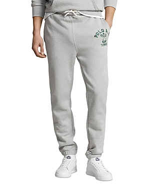 Shop Polo Ralph Lauren Wimbledon Fleece Graphic Sweatpants In Grey Heather