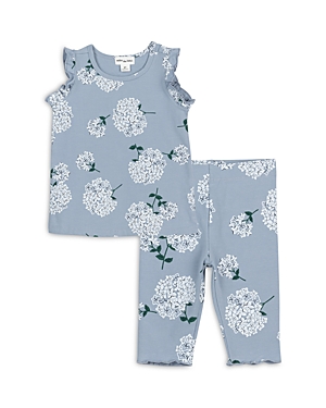 Shop Miles The Label Girls' Stretch Jersey Hydrangea Print Empire Top & Capri Leggings Set - Baby In Blue