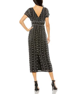 Beaded Cap Sleeve Column Midi Dress