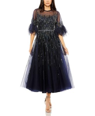 Mac Duggal - High Neck A-Line Tea-Length Dress