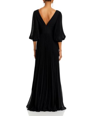 Chiffon Pleated V Neck Gown