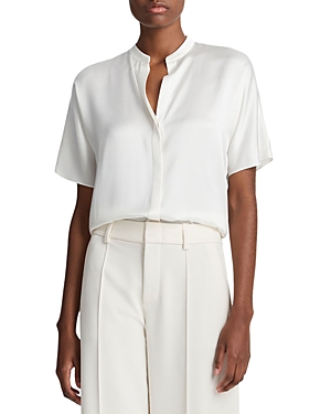 Shop Vince Dolman Sleeve Silk Shirt In Off White