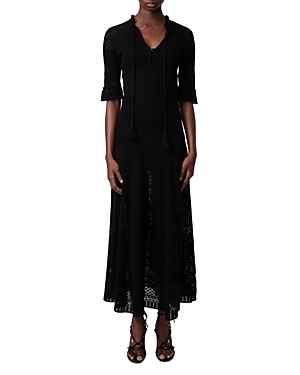 Zadig & Voltaire Cotton Pointelle Crochet Maxi Dress In Noir