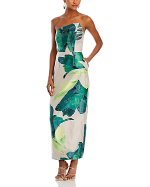 Shop Milly Asymetrical Tropical Midi Dress In Green Multi