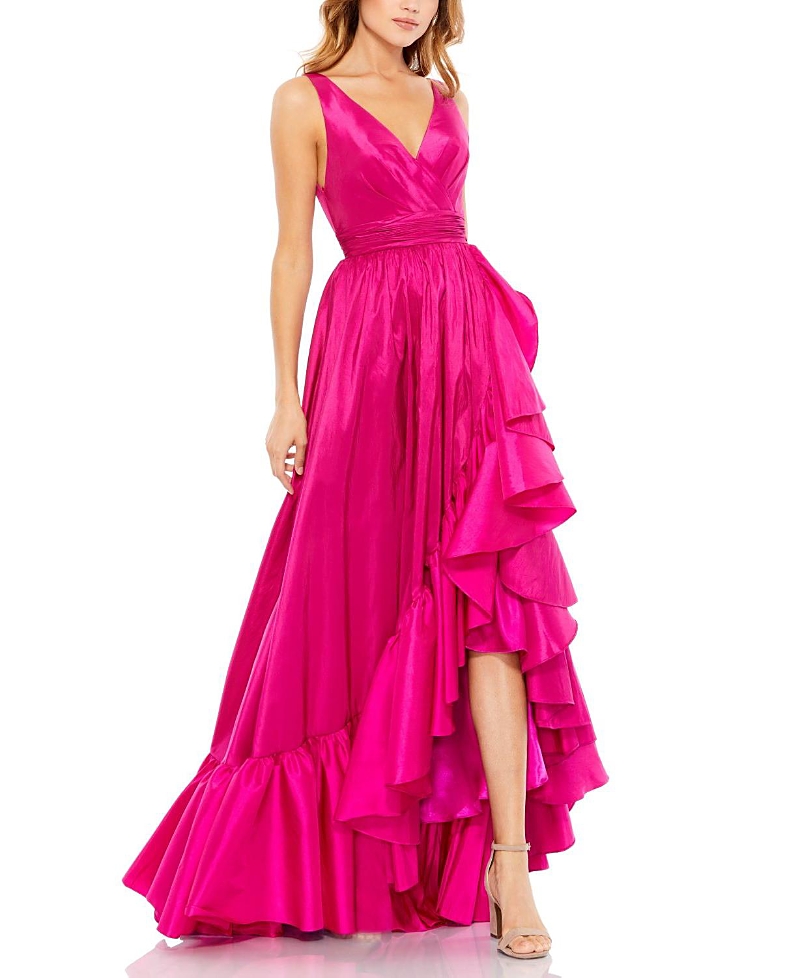 Mac Duggal Taffeta Hi-Low Ruffle Gown
