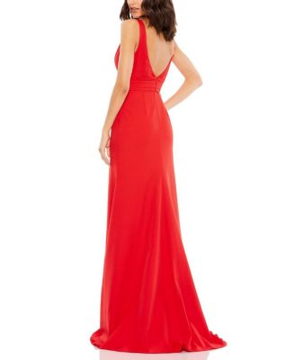 Sleeveless V Neck Bow Detail Mermaid Gown