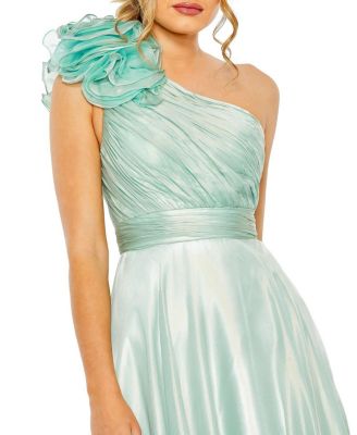 MAC DUGGAL ロゼットワンショルダー ティーレングスドレス Mac Duggal Rosette One Shoulder Tea Length Dress