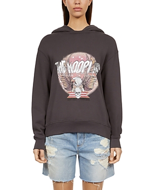 Shop The Kooples Cotton Graphic Print Hooded Sweatshirt In Carbone