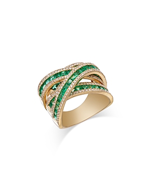 Shop Bloomingdale's Emerald & Diamond Crossover Ring In 14k Yellow Gold In Green/gold