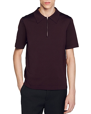 Shop Sandro Pablo Knit Zip Collar Polo Shirt In Black Brown