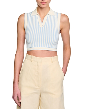 Sandro Aussy Sleeveless Cropped Sweater In Blue