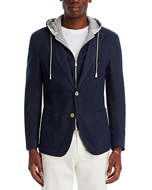 Shop Eleventy Cotton & Cashmere Removable Hood Slim Fit Sport Coat In 11 Navy