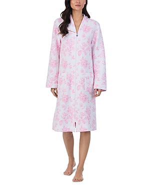 Shop Eileen West Waltz Floral Print Zip Front Robe In Pink