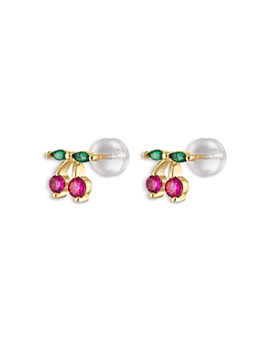 Shop Alexa Leigh Color Cubic Zirconia Cherry Stud Earrings In Pink/green