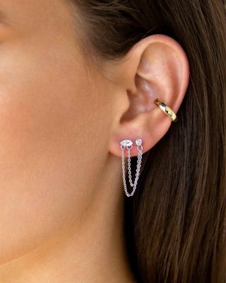 Chain & Crystal Double Piercing Earrings