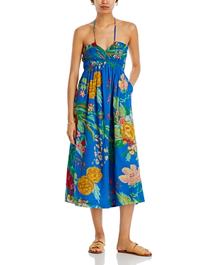 Shop Mother The Screeching Cotton Halter Midi Dress In Late Bloomer