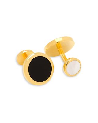 Double Sided Onyx & Mother-of-Pearl Round Stud & Cufflink Set