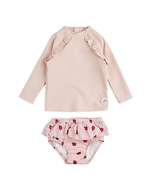 Firsts by petit lem Girls' Ribbed Rose Rash Guard Top & Lady Bug Swim Diaper Set - Baby