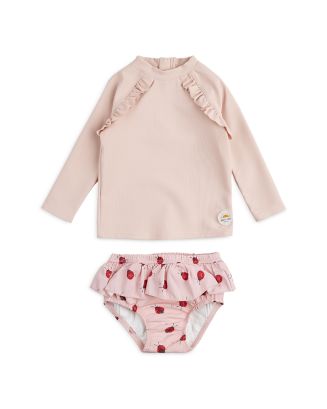 Firsts By Petit Lem Girls' Ribbed Rose Rash Guard Top & Lady Bug Swim 