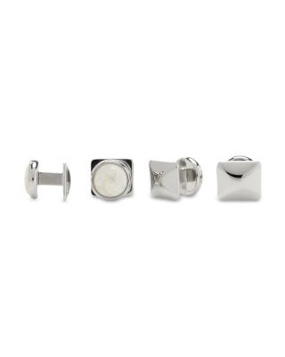 Silver-Tone Mother-of-Pearl Stud & Cufflink Set