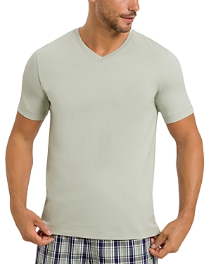 Shop Hanro Cotton Solid V Neck Tee In Mineral Green