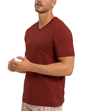 Shop Hanro Cotton Solid V Neck Tee In Russet Brown