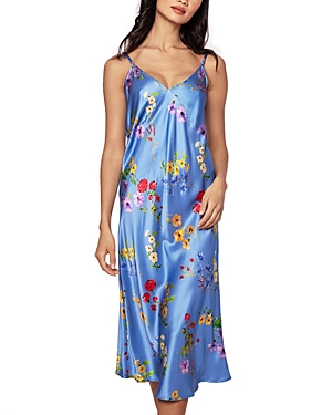 Shop Petite Plume Mulberry Silk Brilliant Botanical Cosette Nightgown In Blue