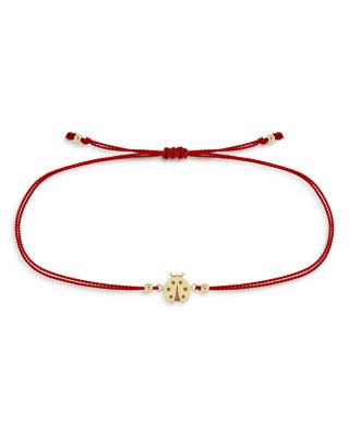 Zoë Chicco - 14K Yellow Gold Midi Bitty Ladybug Red Cord Bracelet