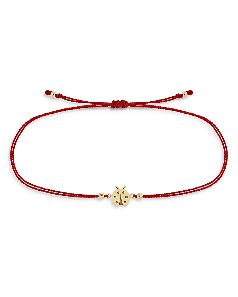 Zoe Chicco 14K Yellow Gold Midi Bitty Ladybug Red Cord Bracelet