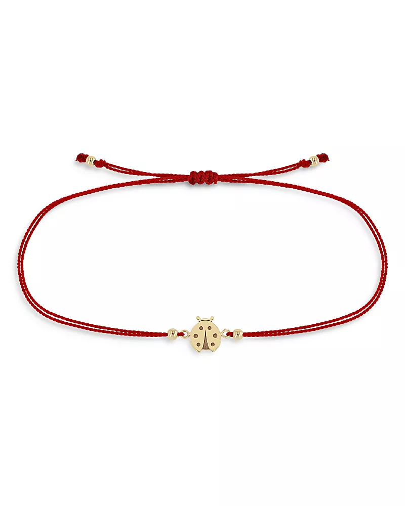 Zoe Chicco 14K Yellow Gold Midi Bitty Ladybug Red Cord Bracelet