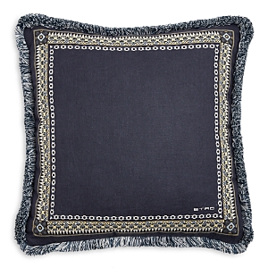 Shop Etro Fringed Decorative Pillow, 18 X 18 In Navy
