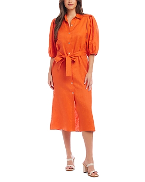Shop Karen Kane Puff Sleeve Shirt Dress In Orange