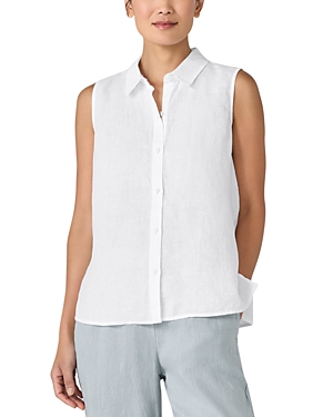 Shop Eileen Fisher Button Front Linen Shirt In White