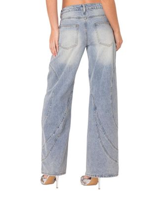 Oaklynn Stitch Detail Low Rise Jeans in Light Blue