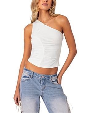 Edikted Ivy Ruched One Shoulder Top In White