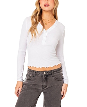 Shop Edikted Emerson Button V Neck Top In White