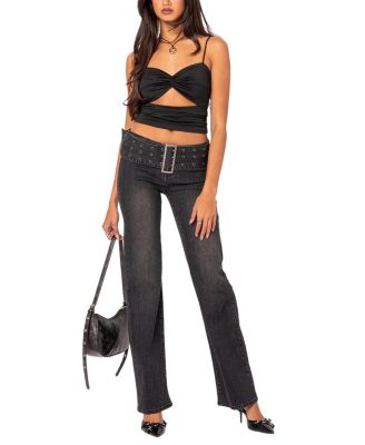 Twist Front Gathered Cut Out Tank Top