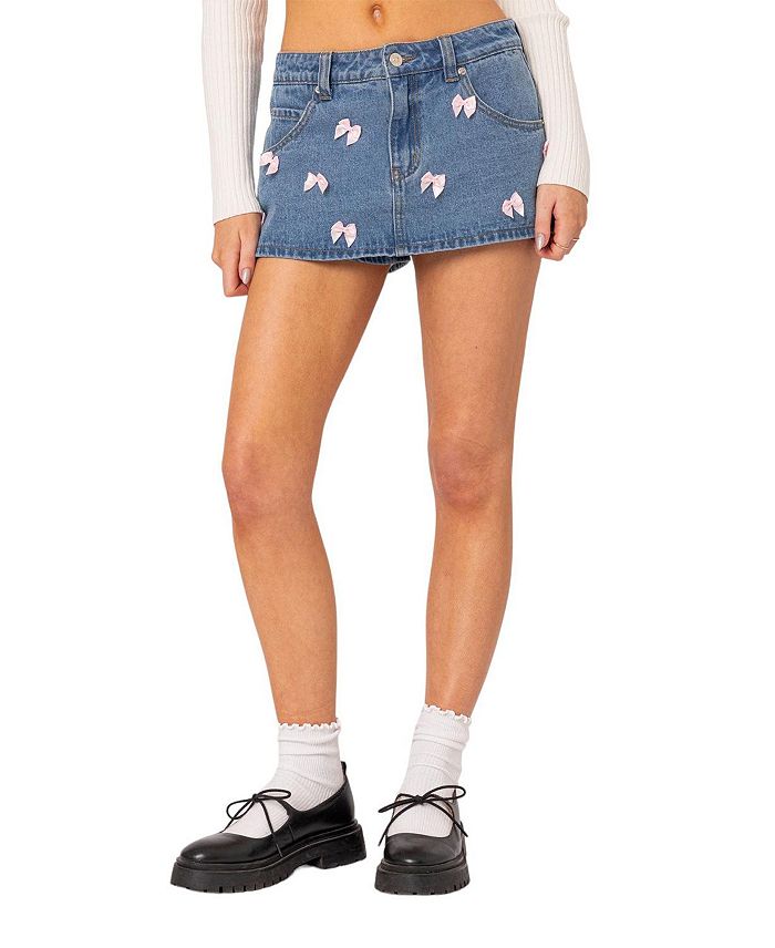 Bow Denim Mini Skort
