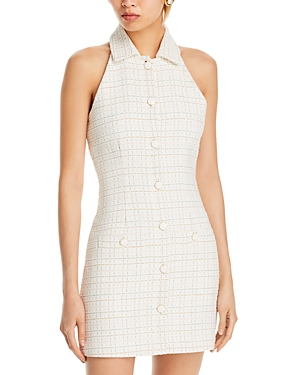 Veronica Beard Roxanne Tweed Button-up Minidress In Ivory Multi
