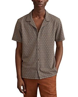 Reiss Grove Cuban Geometric Jacquard Shirt In Brown