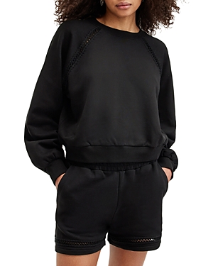 Shop Allsaints Ewelina Crochet Trim Sweatshirt In Black