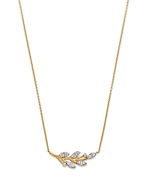 Bloomingdale's Diamond Curved Leaf Pendant Necklace In 14k Yellow Gold & Rhodium Plated 14k Yellow Gold, 0.45 Ct. T In Gold